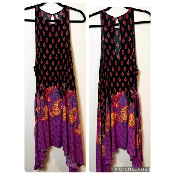Free People Rendezvous Girl Slip Dress Black Purple Sz M Boho Asymmetrical - Picture 3 of 11